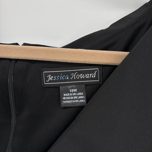 Jessica Howard Dress Plus Size 18W Black Taffeta Tulle Portrait Party Formal - Picture 4 of 11